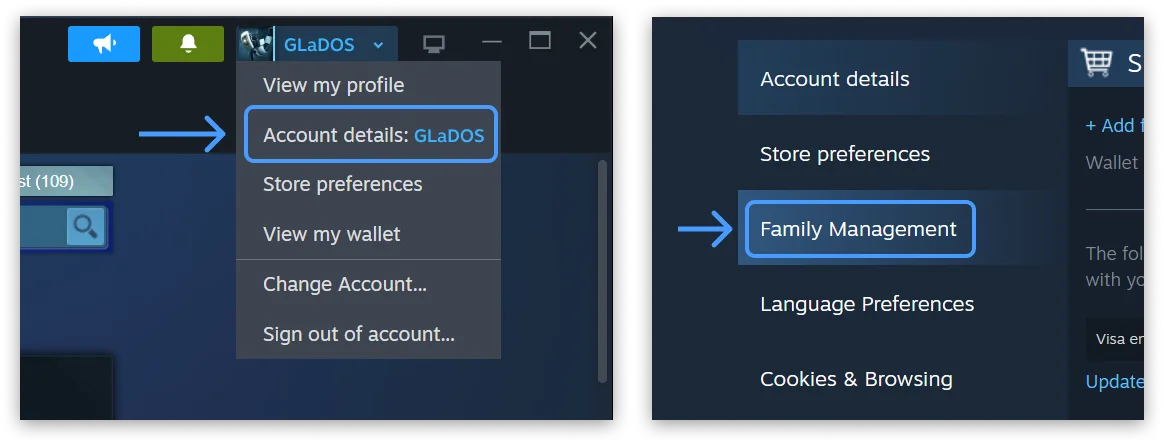 Official Steam Family Management setup interface