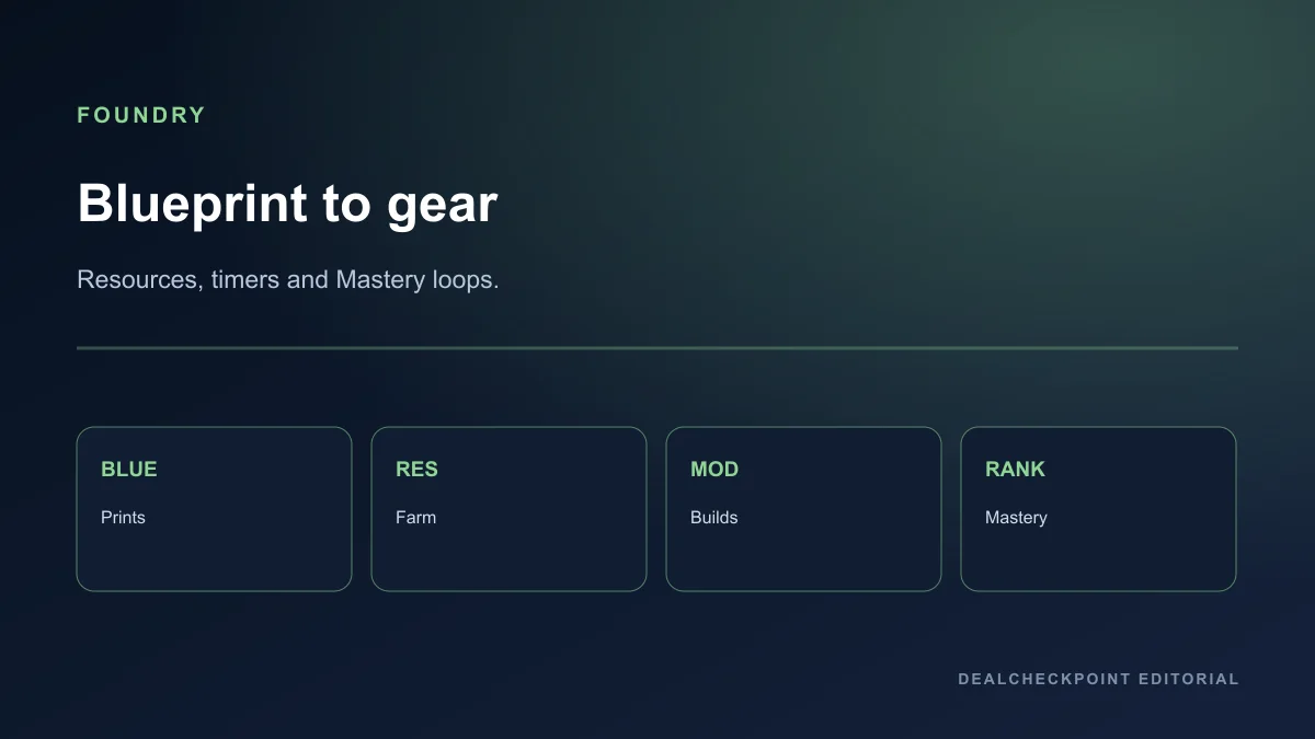 Warframe Foundry blueprint crafting and early progression flow