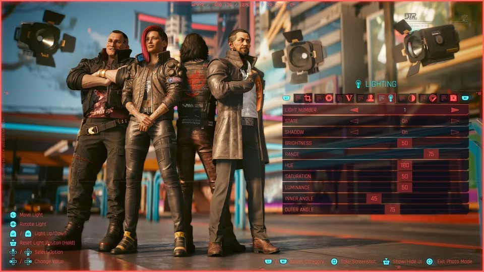 V exploring the neon streets of Night City in Cyberpunk 2077.